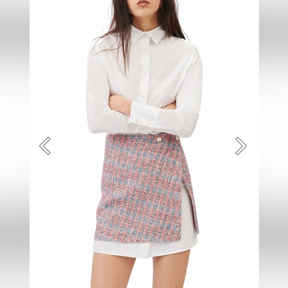 NWT Maje 2-in-1 Rajari Cotton Shirt Dress with Tweed Overlay Skirt - Picture 3 of 15